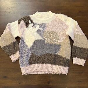 Vintage Donagain Elegant Patchwork Sweater - Cream, Brown, Pink